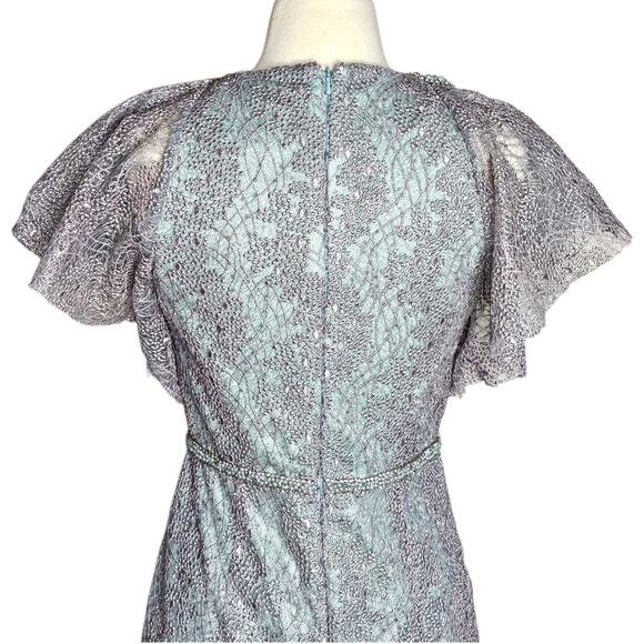 Mac Duggal Embellished Lace High Neck Formal Dress In Sage & Silver Size 2 NWT - Picture 9 of 14